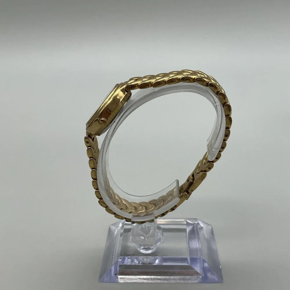 Timex Essentials Womens Watch 24mm Gold Tone Round Bracelet New Battery 7.5